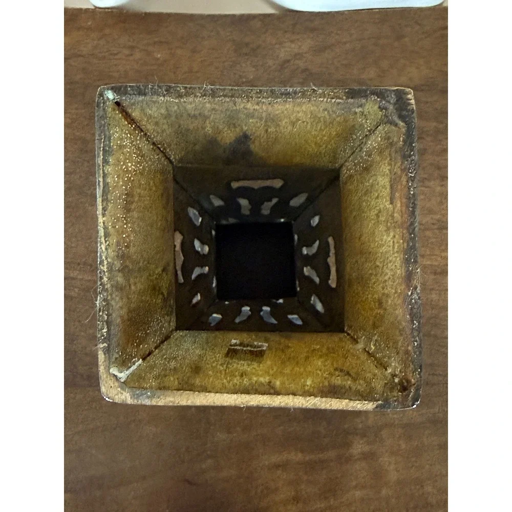 VTG Bronze Hollow Vase Lantern Pierced Cut Work Verdigris 11